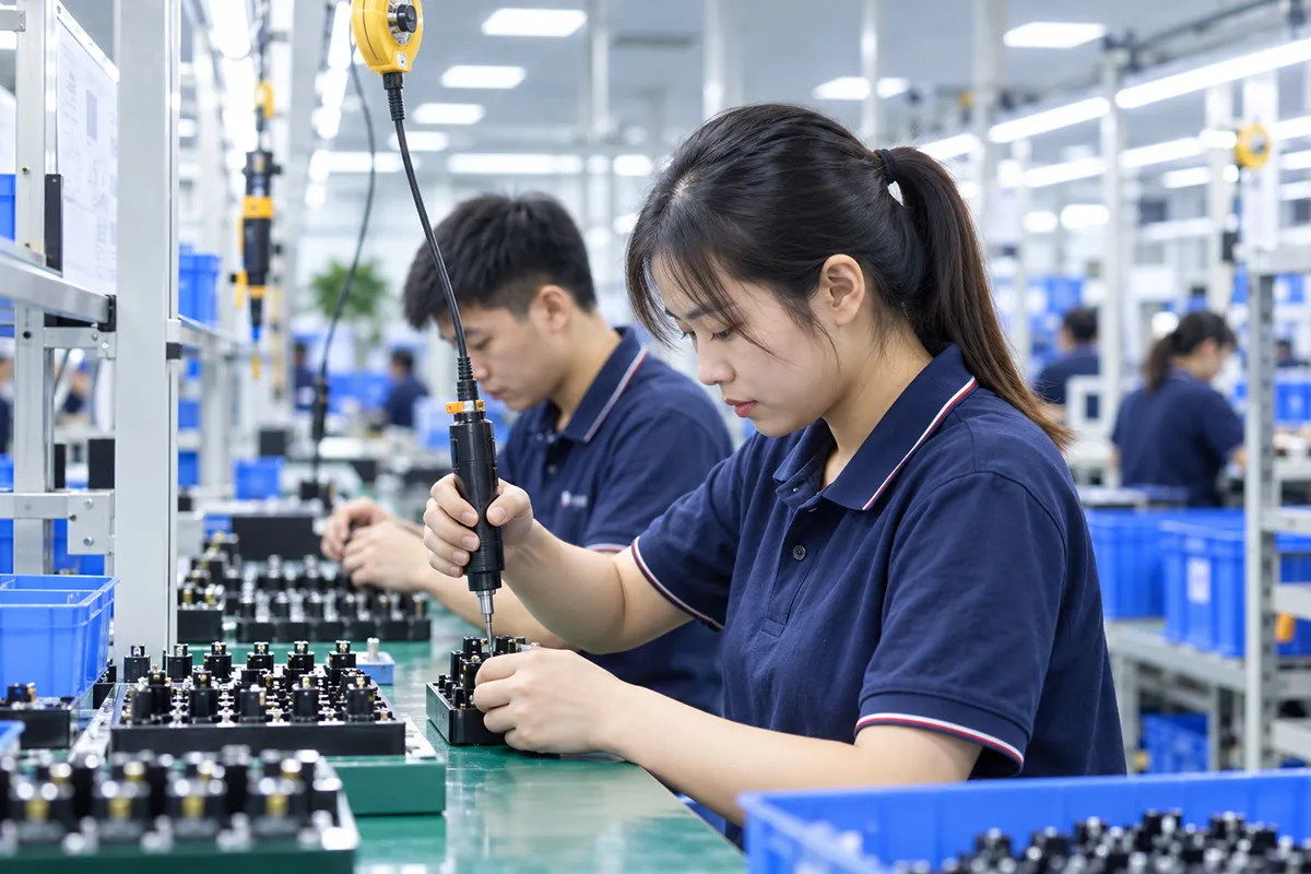 Quality control technician inspecting a component